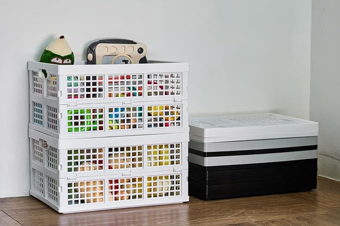 Aebeky 3-Pack Plastic Collapsible Storage Crates-30L,Foldable Plastic Crates for Storage (White)