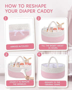 Maliton Diaper Caddy for Baby Girl-Cotton Rope Diaper Caddy, Diaper Organizer for Changing Table, Portable Baby Basket for St