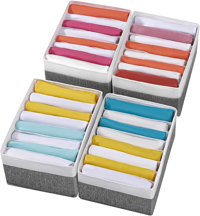 4 Packs T-shirt Drawer Organizers for Clothing,8 Grids Compartment Wardrobe Storage Box, Washable Clothes Organizer for Leggi