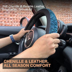 PINCTROT Large Size Chenille Leather Steering Wheel Cover, Soft Mottled Colors, Sweat-Proof, Non-Slip Grip, All-Season Comfor