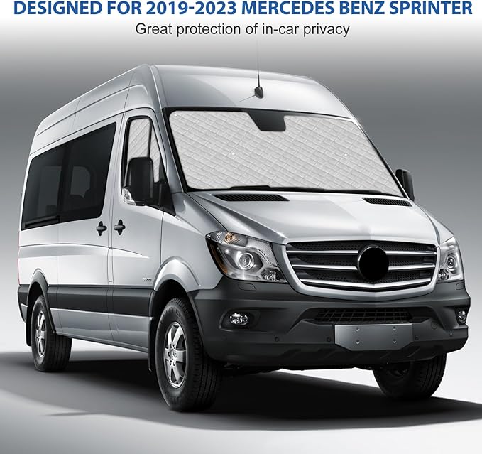 Mercedes Sprinter Sun Shade 2019-2023 | 3-Piece Van Window Covers with Thermal Insulation & UV Protection | Car Window Shades (Front Windshield & Side Covers)