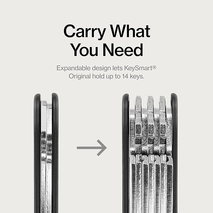 KeySmart Original Key Holder - Compact Key Organizer for Key Chain, Minimalist Clutter-Free EDC Keychains Key Ring, Black, 14