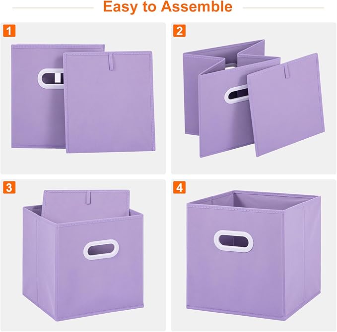 Stero Fabric Storage Bins 6 Pack Fun Colored Durable Storage Cubes with Plastic Handles Foldable Cube Baskets for Home, Kids 