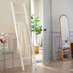 FUIN 6ft Wooden White Blanket Ladder Living Room Decorative Wall Leaning Farmhouse Quilt Display Holder Rustic Wood Towel Rac