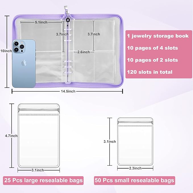 Travel Jewelry Organizer Transparent Jewelry Storage Book Set with Pocket Traveling Necklace Earring Organizer with Zipper fo