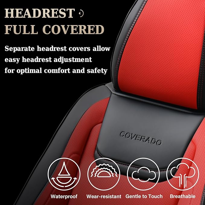Coverado Car Seat Covers Full Set, Seat Covers for Cars, Car Seat Protector Waterproof, Leather Cushion, Universal Car Interi
