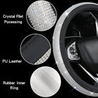 Bling Diamond Leather Steering Wheel Cover, Pink Steering Wheel Covers for Women Girls with Crystal Rhinestones, Universal Fit 14.5-15 Inch Car Steering Wheel Bling Cover Accessories
