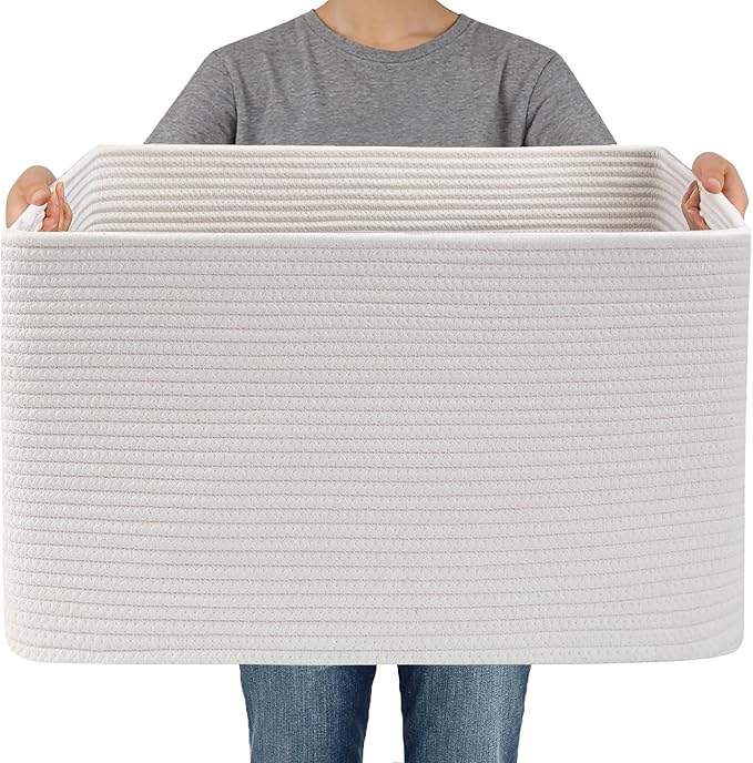 JMvicyroam Woven Blanket Basket,65L Large Storage Bin for Blankets Toys Clothes,Decorative Rope Basket for Living Room Bedroo