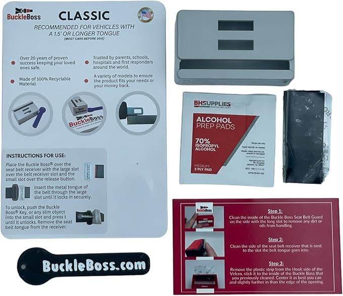 Buckle Boss Original Classic Seat Belt Lock | Original Seat Belt Guard Made with Strong ABS | for Special Needs Passengers | Easy Installation | Preventing Passengers from Unbuckling Their Seat Belts