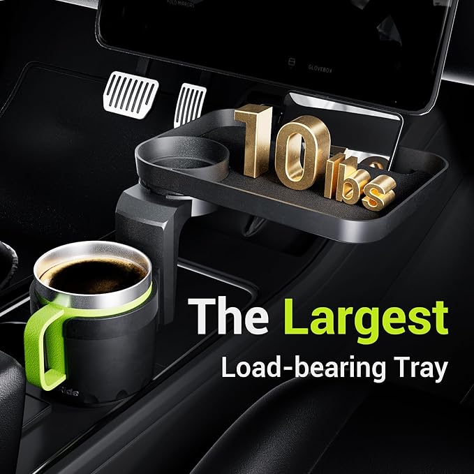 SodaRide Car Cup Holder Tray -Expander- 3 in 1 Detachable Food Table Tray with Solid Base - Road Trip Essentials Accessories 