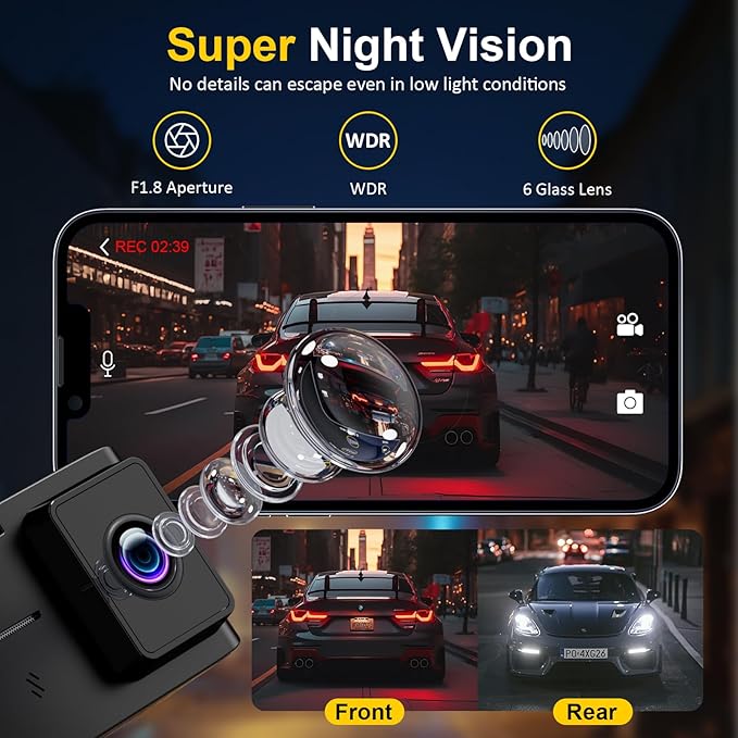 Dash Cam Front and Rear: 4K+2.5K Dual Channel Dash Cam-5GHz WiFi, GPS Dash Camera for Cars with 64GB Card, 2.0" IPS Screen, A