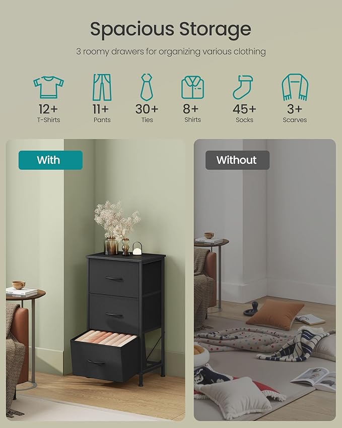 SONGMICS Dresser for Bedroom, Chest of Drawers, Steel, MDF, 3 Non-Woven Fabric Drawers, Storage Organizer Unit, Closet, Entry