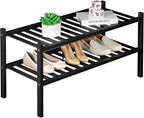 ROMGUAR CRAFT 2 Tier Bamboo Shoe Rack for Closet Free Standing Wood Shoe Shelf for Entryway Small Space Stackable 27"x11"x13"