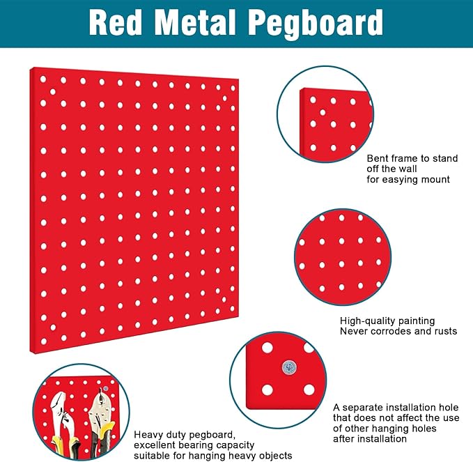 6 Pack Steel Peg Board,Universal 1/8 and 1/4 Pegboard Accessories,Ideal for Garage Tool Storage, Office Organization, Craft R