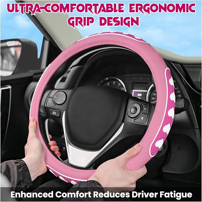 Ventilated Heart-Shaped Steering Wheel Cover with Anti-Slip Leather Grip. Compatible with Ford, Toyota, Honda, Nissan, and Ch