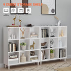 9 Cube Storage Organizer | White Bookshelf|3 Shelf Bookcase |Long Bookshelf| -Cubic Storage Cabinet（Storing Books,Toys & More