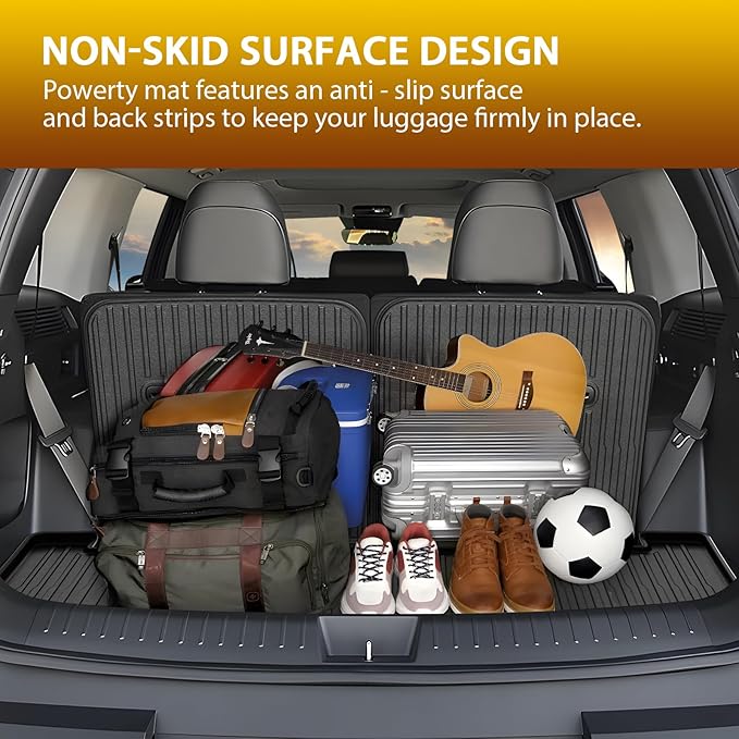 Powerty Floor Car Mat for Hyundai Santa Fe 2024 2025 2026, All Weather TPE Custom Trunk Cargo Mat Liner with Backrest Mat Replacement for Hyundai Santa Fe 6/7-seater Accessories (Include Hybrid&Gas)