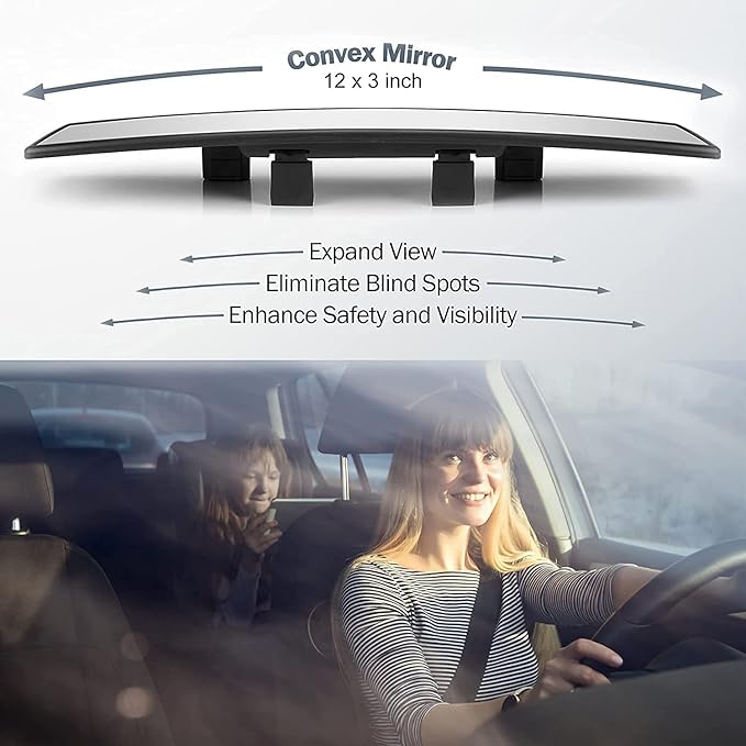 Verivue Universal Panoramic 12-Inch Rear View Mirror, Anti-Glare Wide Angle Car Mirror, Rearview Mirrors Accessory for Baby Rear-Facing, Clear Panoramic Convex Mirrors for cars