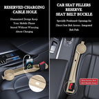 Car Seat Gap Filler Set of 2, Upgraded Car Side Seat Gap Fillers with Organizer, Cup Holder & Hook Function, Inserts Between Front Seats Console Catcher 4in1 Gap Stopper Fill Plug Storage Box (Beige)