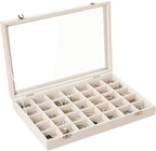 Frebeauty Velvet Jewelry Tray,35 Grid Jewelry Organizer with Clear Lid,Earring Holder Organizer Case with Clasp,Drawer Insert
