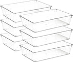 6 Pack Drawer Organizer - 6" X 9" Clear Acrylic Storage Bins with Non-Slip Pads, Versatile Desk Tray for Makeup, Jewelry, Kit