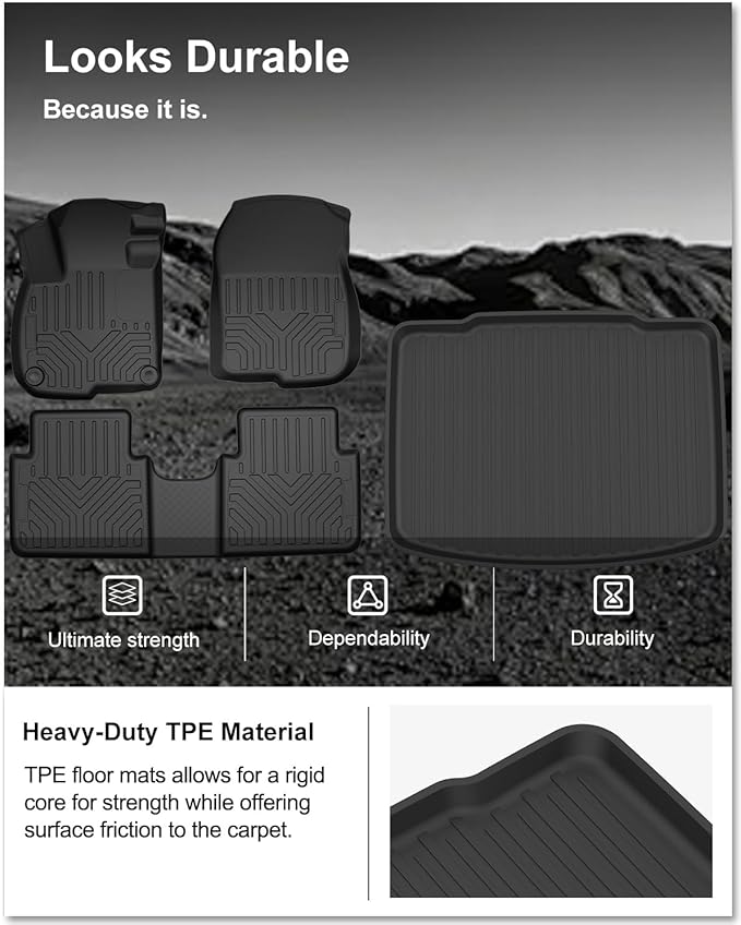 KIWI MASTER Floor Mats & Cargo Mat for 2017-2022 Honda CR-V (Tray in Lower Position), Custom Fit All Weather Car Mats, Heavy Duty TPE Floor Liners, Front & Rear & Tray Trunk Mat Set, Black