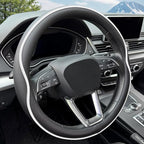 HAOTULE Leather Steering Wheel Cover， with Anti-Slip Stripe Design - Enhanced Grip, Fashion Style, Safe, Non-Slip, Breathable