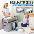 TAILI 2 Tier Extra Large Moving Bags, 2 Pack Silver Heavy Duty Totes for Storage with Visible Window, Wrap Around Handles, St