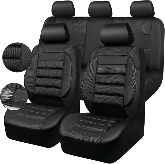 CAR PASS Breatherable Air Mesh Car Seat Covers Full Set, 3D Foam Back Support Automotive Seat Covers, All Season Car Seat Cov