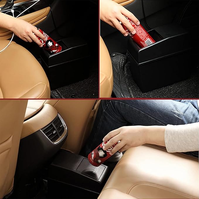 1 Pack Car Trash Can with Lid, 8.2" x 7.8" x 3.9" Capacity Universal Waterproof Portable Car Trash Can, Multifunctional Odorless Organizer Can for Auto Office Home (Black)