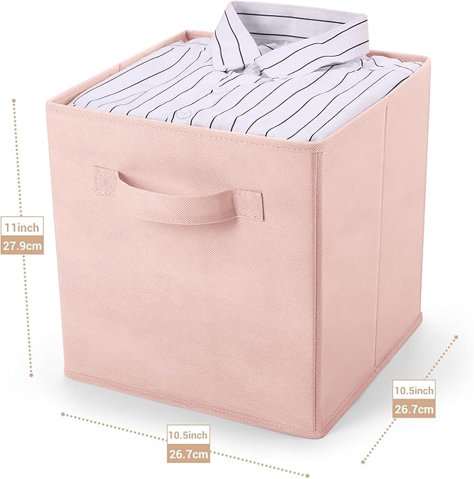 MaidMAX Fabric Storage Bins 10.5×10.5×11, Foldable Cloth Cube Storage Bins for Home Bedroom Closet Drawers Organizer, Pink, S