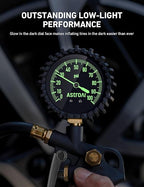 AstroAI Tire Pressure Gauge with Inflator, 100 PSI-ANSI B40.1 Accurate, Large 2.5" Easy Read Glow Dial, Heavy Duty Air Chuck and Compressor Accessories with Rubber Hose and Quick Connect Coupler