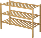 ROMGUAR CRAFT 3 Tier Bamboo Shoe Rack for Closet Free Standing Wood Shoe Shelf Storage Organizer for Entryway Small Space Sta