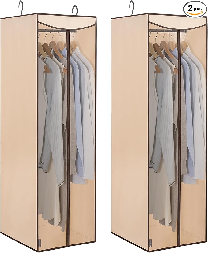 STORAGE MANIAC 2-Pack Hanging Garment Bag Zipper Cover with Sealed Clear Window, Long Garment Cover for Closet Storage Wardro