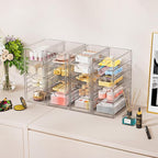 YFXCVSL Acrylic Makeup Organizer with 31 Drawers, 6 Pack Clear Storage Drawers, Bathroom Makeup Organizer for Palettes, Cosme