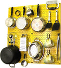 Wall Control Kitchen Pegboard Organizer Pots and Pans Storage Rack Organization Kit with Yellow Pegboard and Blue Accessories