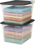 HOMZ 2-Pack Snaplock, Large Clear Plastic Storage Organizer Bins w/Lids, 56 Quart, Gray - Stackable Container Boxes for Bedro