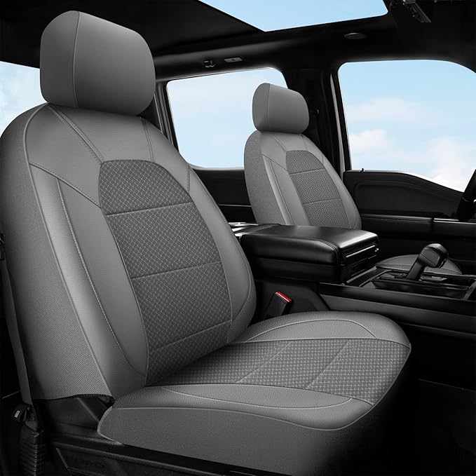 CAR PASS Leather Car Seat Covers Breathable Seat Cover Full Sets Airbag Compatible for Most Cars, SUVs, Trucks, and Vans (Ful