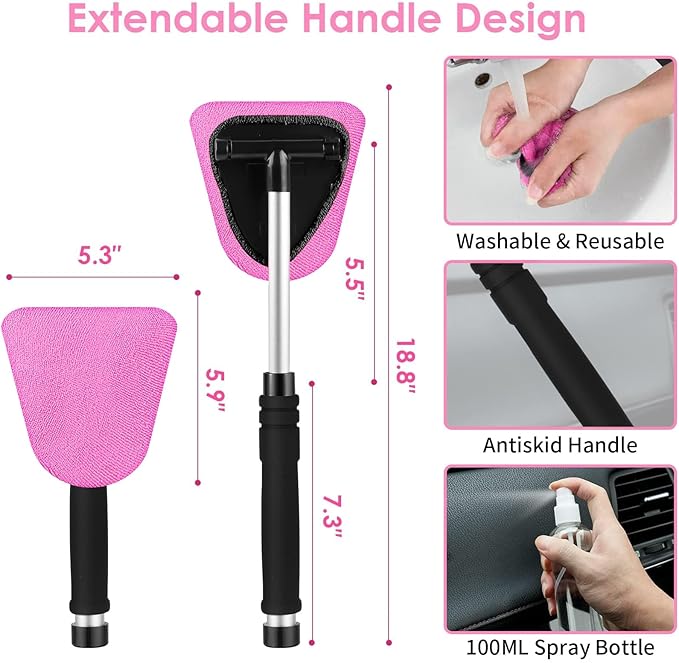 Viewsun 17pcs Car Cleaning Kit, Pink Car Interior Detailing Kit with High Power Handheld Vacuum, Detailing Brush Set, Windshi