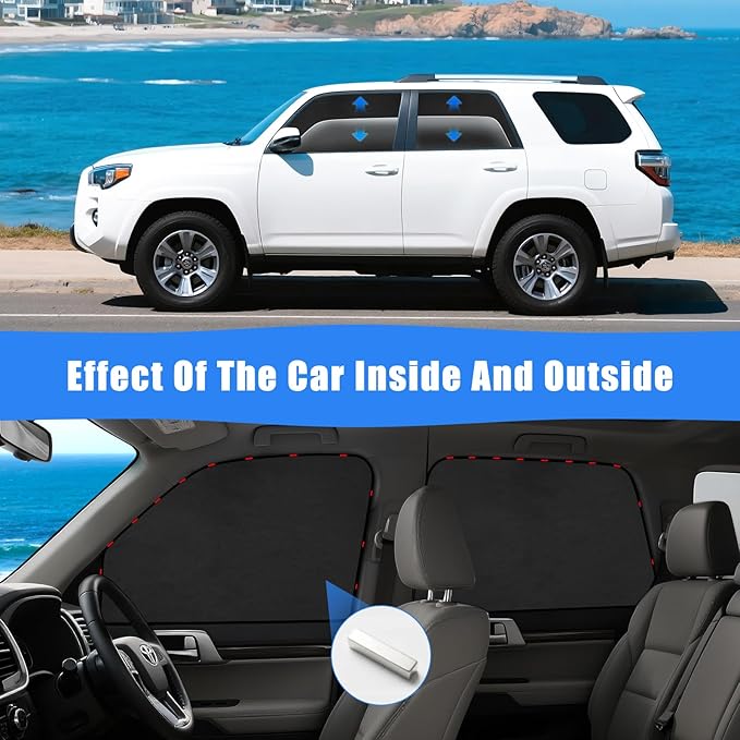 ZATOOTO Car Window Shades for Toyota 4Runner 2017-2024, Custom Fit Suede Car Window Covers for 100% UV & Privacy Protection, Heat Insulation, 4 Packs Side Window Sun Shade for Family Travel, Baby, Pet