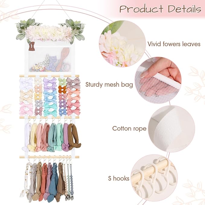 POVETIRE Headband Holder Hair Bows Organizer for Girls, Hair Accessories Display Storage Wall Hanging Decor for Baby Nursery 
