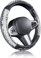 AUTOYOUTH Leopard Steering Wheel Cover - Bling Crystal Rhinestones Cheetah Print on Leather Non-Slip Breathable Design for Wo