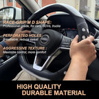 PINCTROT D Shaped Race Grip Steering Wheel Cover, Anti Slip Silicone Perforated Design with Soft Touch Padding, Enhanced Grip for Sporty Driving Flat Bottom 14.5-15 Inch (Racing White)