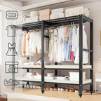 YTLEMON Heavy Duty Wardrobe Closet with Cover, Metal Rolling Clothes Rack, Foldable Portable Closet Organizer System Freestan