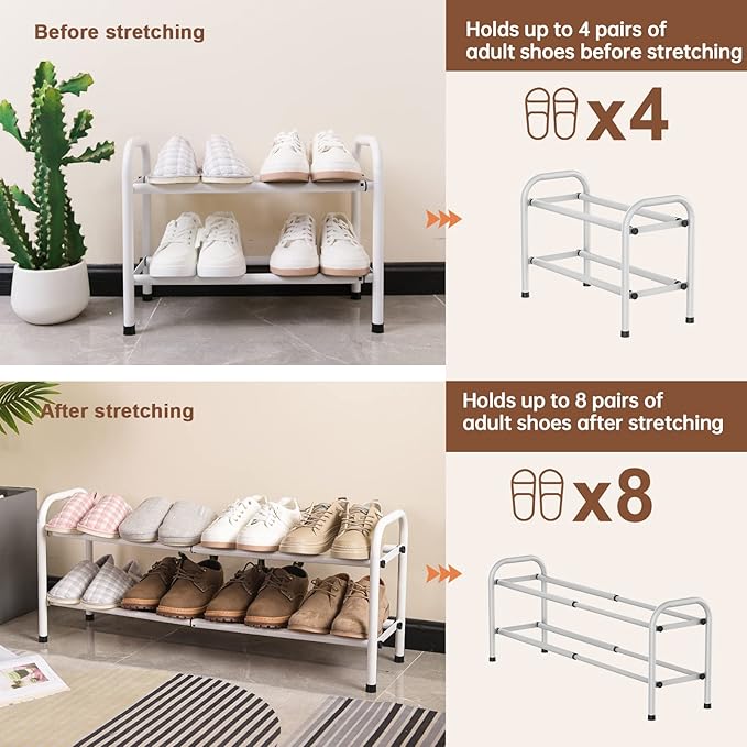 Gonfoam 2-Tier Expandable Shoe Rack,Adjustable Shoe Shelf Storage Organizer Heavy Duty Metal Free Standing Shoe Rack for Entr