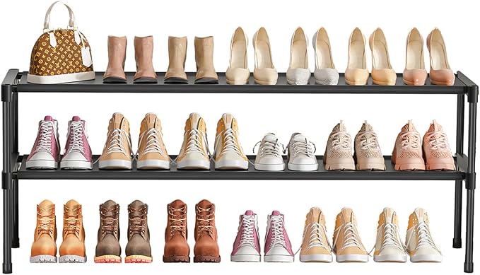 LUKYTOWER Extra Long Shoe Rack 2 Tier Shoe Storage Organizer Wide Stackable Shoe Organizer Racks for Closet Entryway,Shoe She