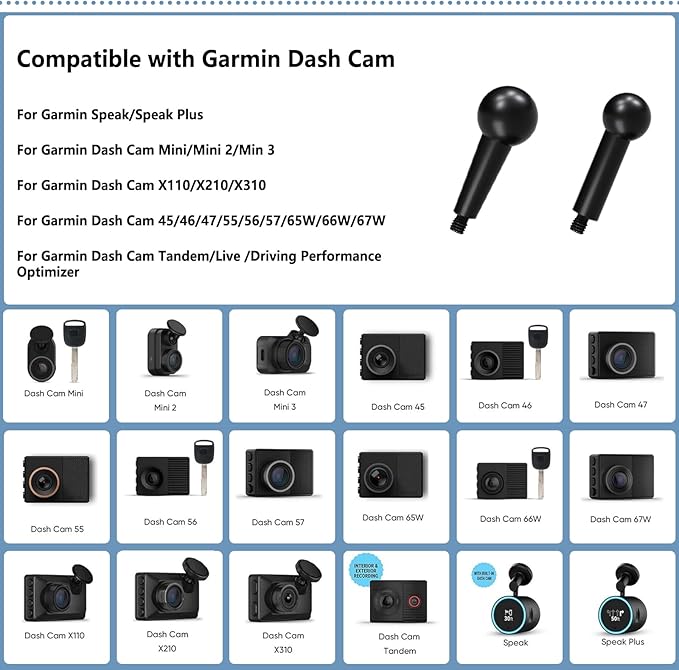 for Garmin Dash Cam Mount,Aluminum Magnetic Instrument Panel Bracket,Compatible with Garmin Mini/Mini 2/Mini 3/45/46/47/55/56/57/65W/66W/67W/Tandem/ X110/X210/X310 etc (8.55mm/11mm Ball Heads)