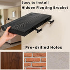 Solid Elm Wood Live Edge Floating Shelves, 48 Inch Black Rustic Wall Shelves with Hidden Heavy-Duty Brackets, Wall Mounted St