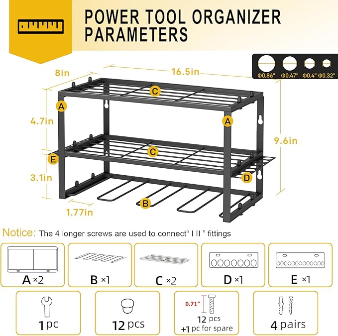 Spacecare Power Tool Organizer- Power Drill Tool Holder- Heavy Duty Tool Shelf & 1 Pack 3 Layers Tool Rack Cordless Drill Hol