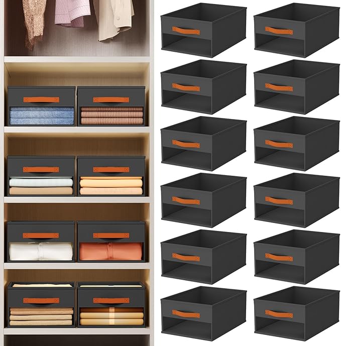 Homsorout Drawer Organizers and Storage - 12 Pack Foldable Pants Organizer with Clear Window & Handles, Fabric Closet Organiz